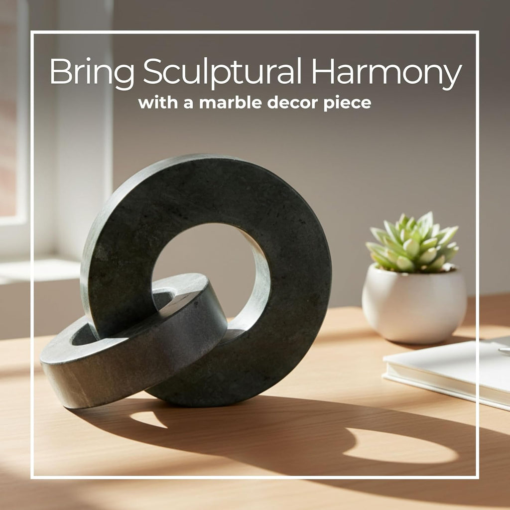 Home Decor and Bathroom Decor Marble Double Ring - Modern Shelf Sculpture and Office Accents for Room Styling