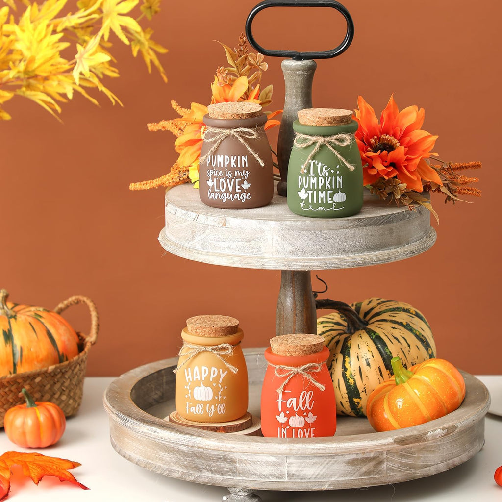 Fall Tiered Tray Decor, Mini Mason Jars for Fall Table Decor - Set of 4