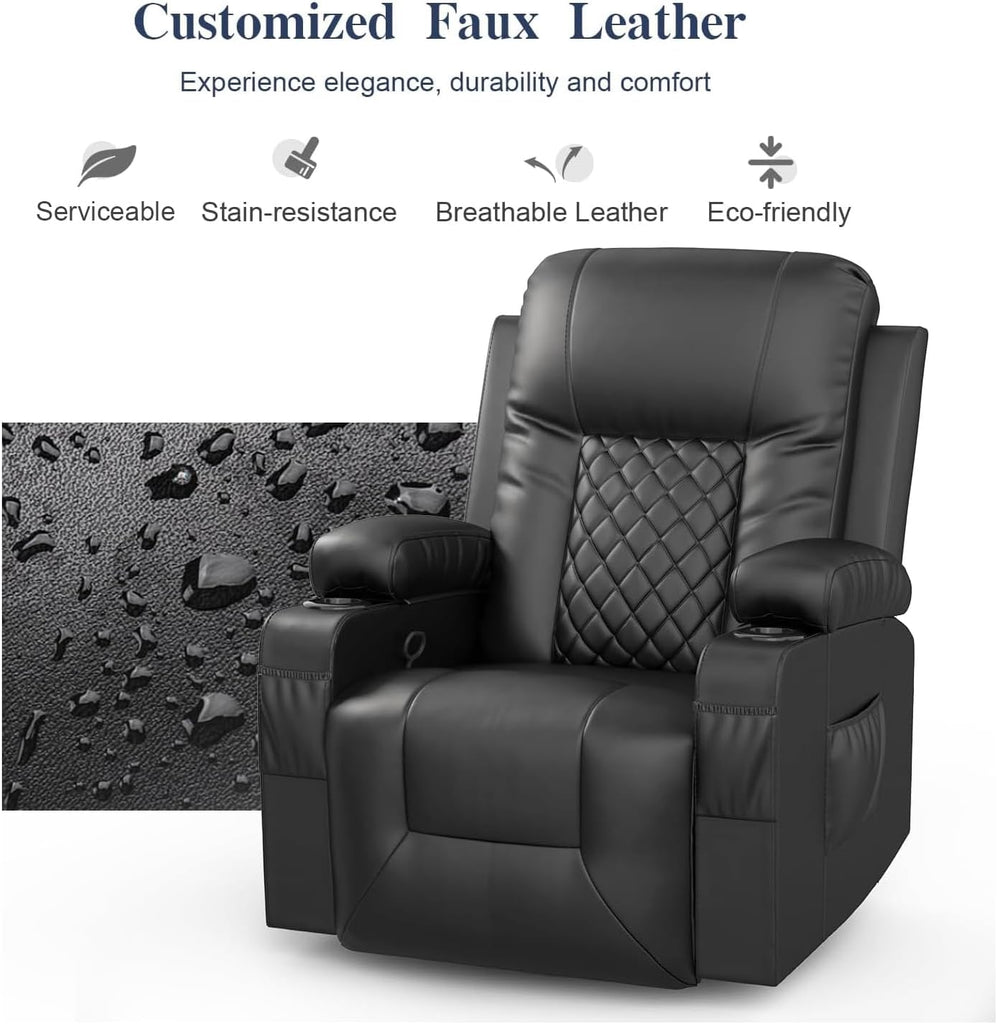 Recliner Chairs for Adults, FSC Certified Massage Reclining Chair with Heated Modern, Ergonomic Lounge Single