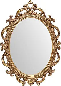 Small Vintage Oval Mirror 11 x 7.7 Inch, Antique Ornate Decorative Mirror for Desk & Wall, Vanity Mirror for Makeup