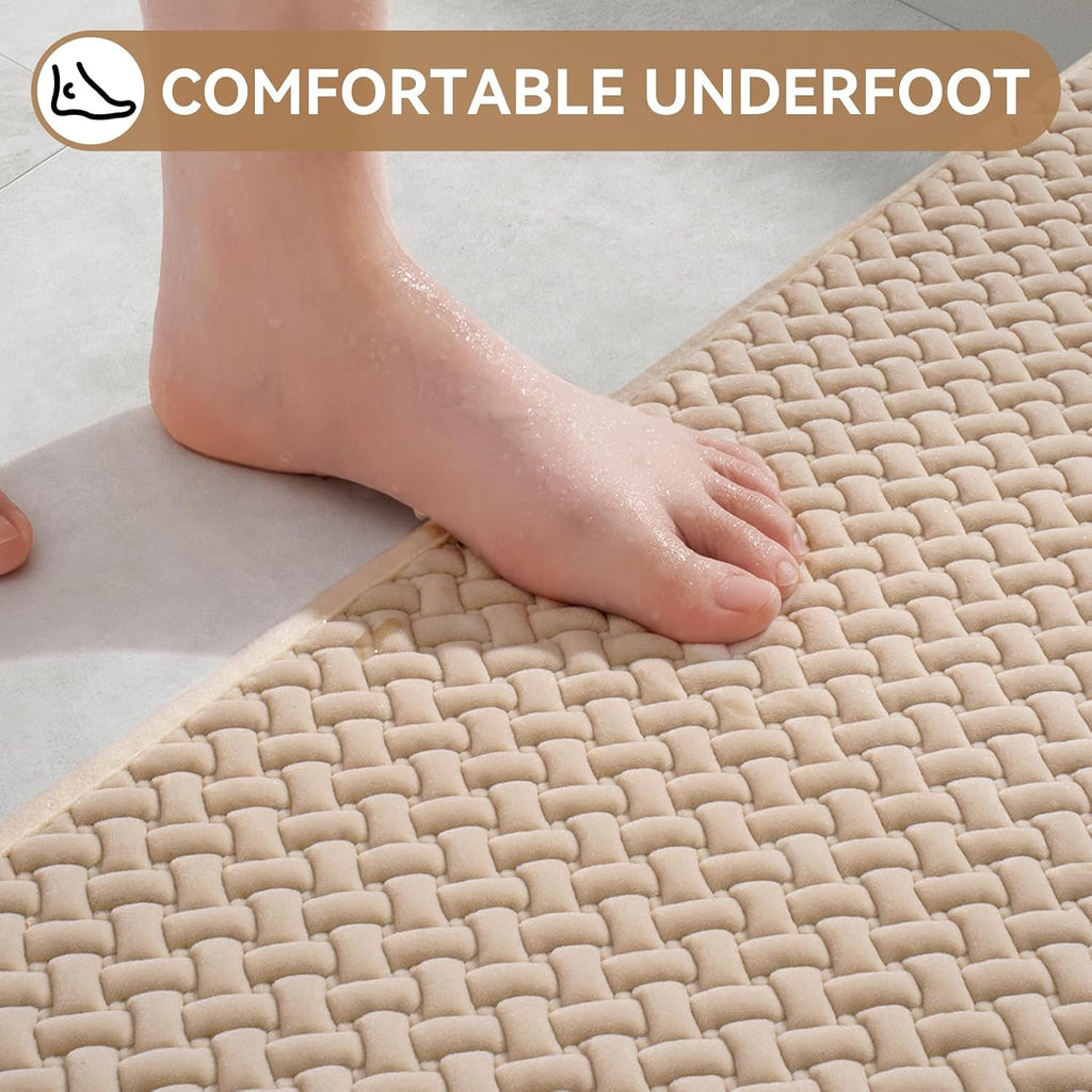 Bathroom Runner Non Slip, Foam Weave Texture Bath Mat, Brown 16x47 | Quick Dry, Rubber Backing, Super Absorbent