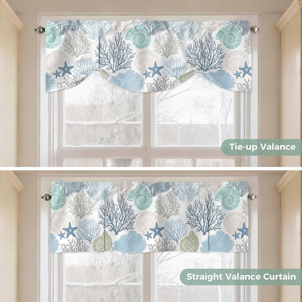 Tie Up Valance for Windows Nautical Coastal Ocean Coral Curtains Valances Rod Pocket Valance Window Treatments Beach