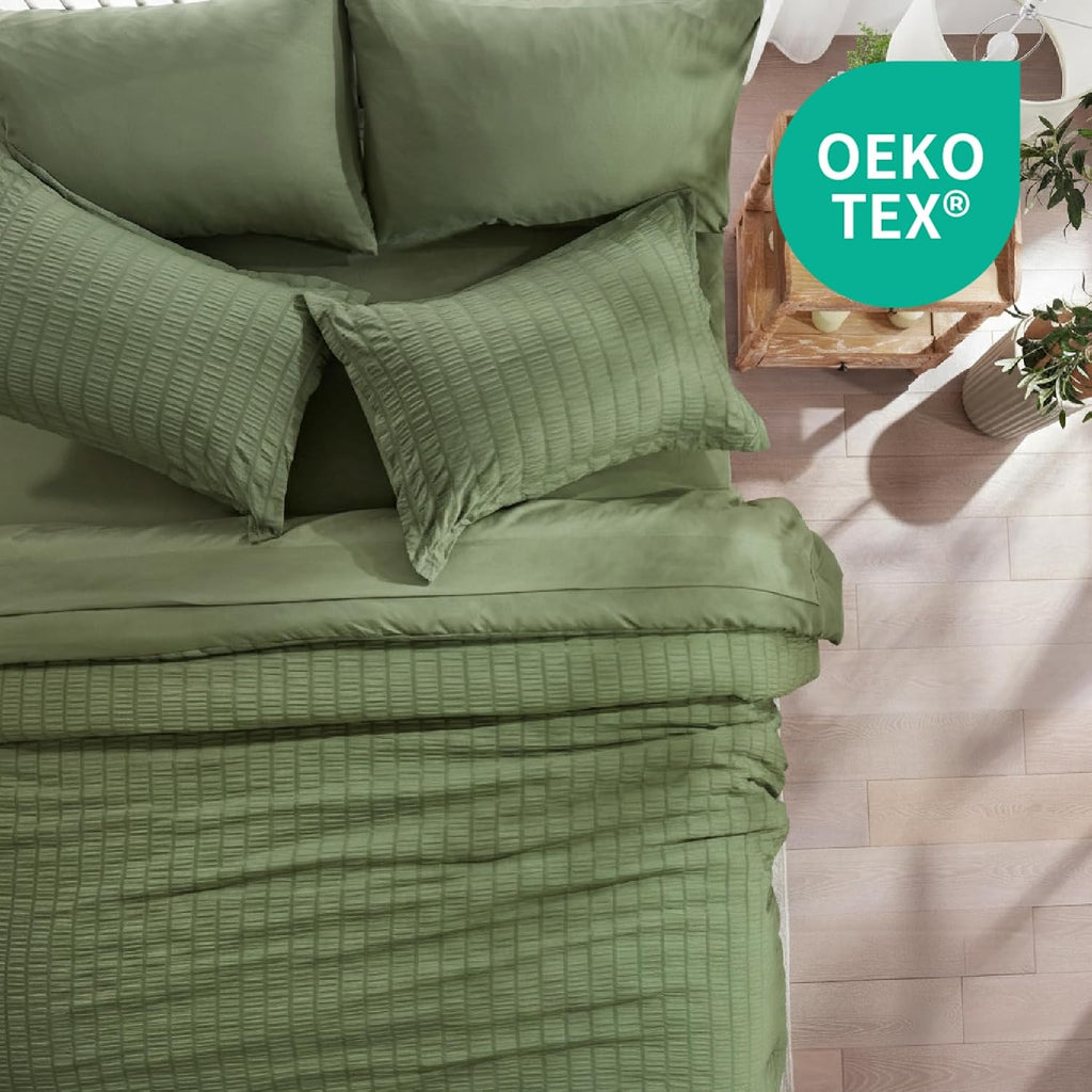 King Comforter Set 7 Piece, Olive Green Bed in a Bag King Bedding Sets