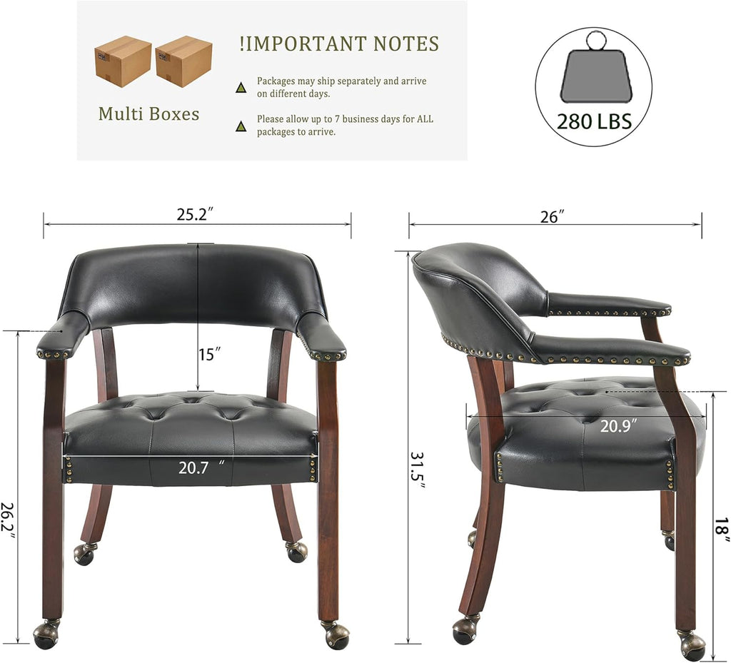 Set of 6 Large Dining Chairs with Casters and Arms, Rolling Dining Chairs with Wheels, Accent Game Poker Table