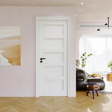 Slab Door Interior, Solid Core Pre-Built Wood Doors 30"x80", 5-Panel White Bedroom Door Shaker, Pantry, Bathroom