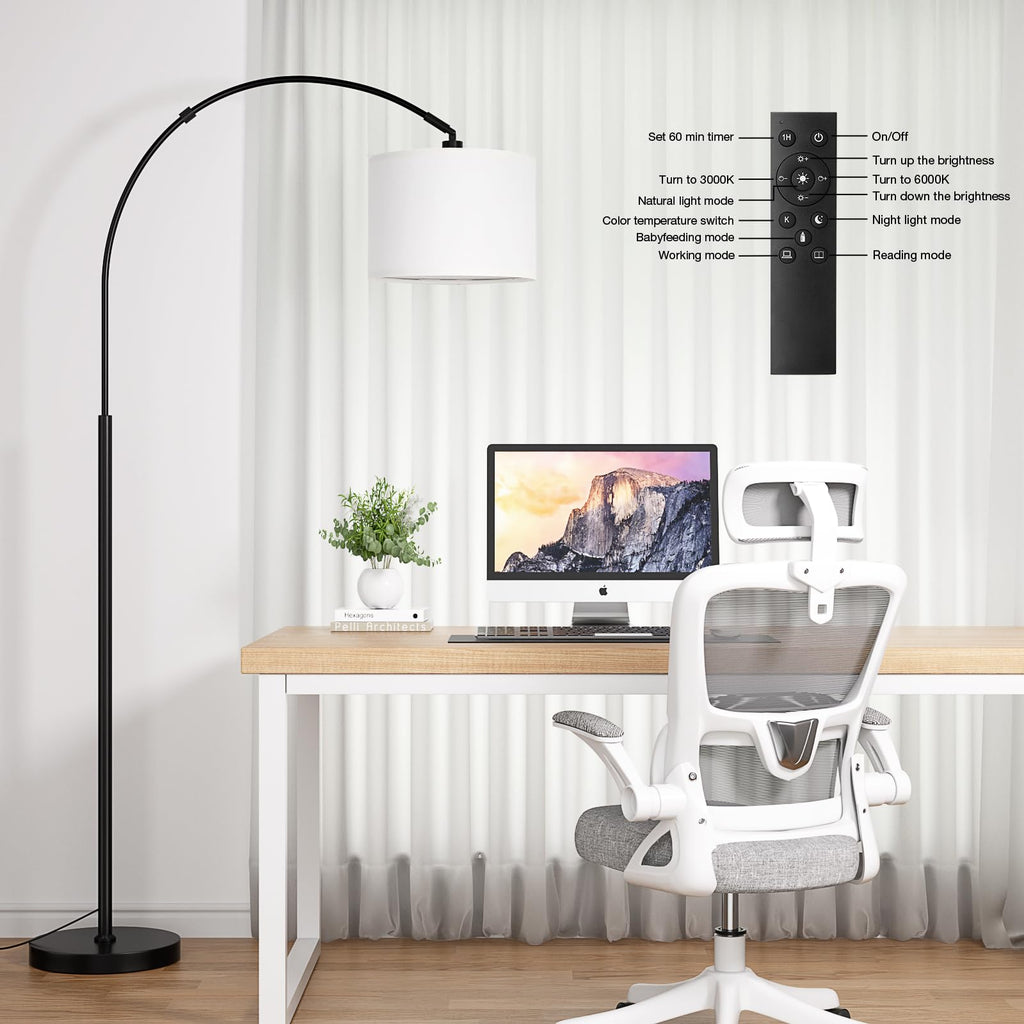 Dimmable Arc Floor Lamp with Remote, Color Temp Adjustable