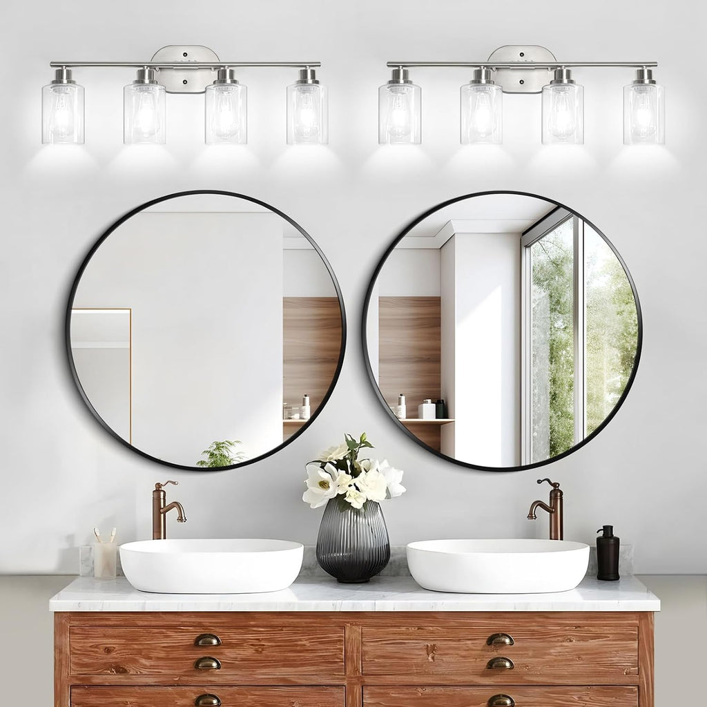 Bathroom Light Fixtures, 4 Light Vanity Lights , Brushed Nickel Wall Lamp with Clear Glass for Mirror, Living Room