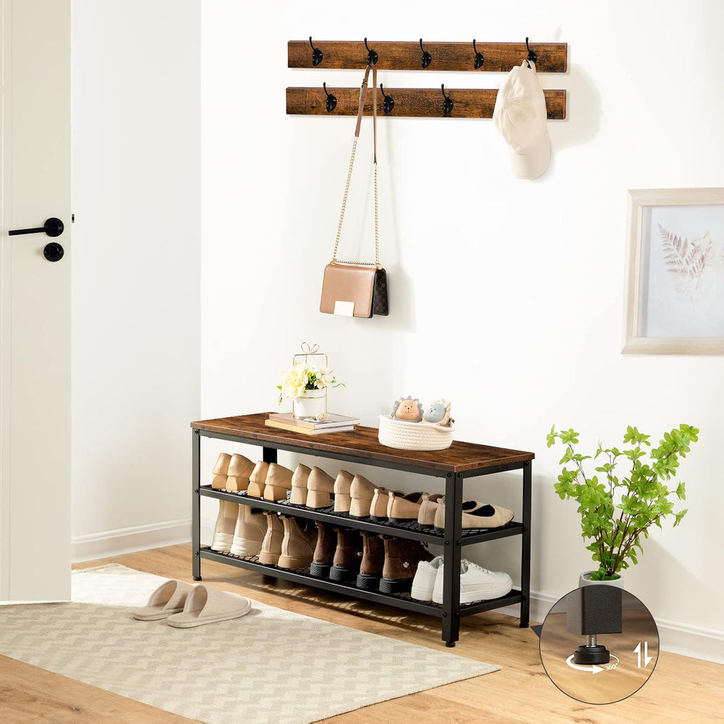Hall Tree Entryway Storage Bench, Coat Rack Shoe Bench, Shoe Rack Organizer with Coat Hooks, 3-in-1 Design, Wooden