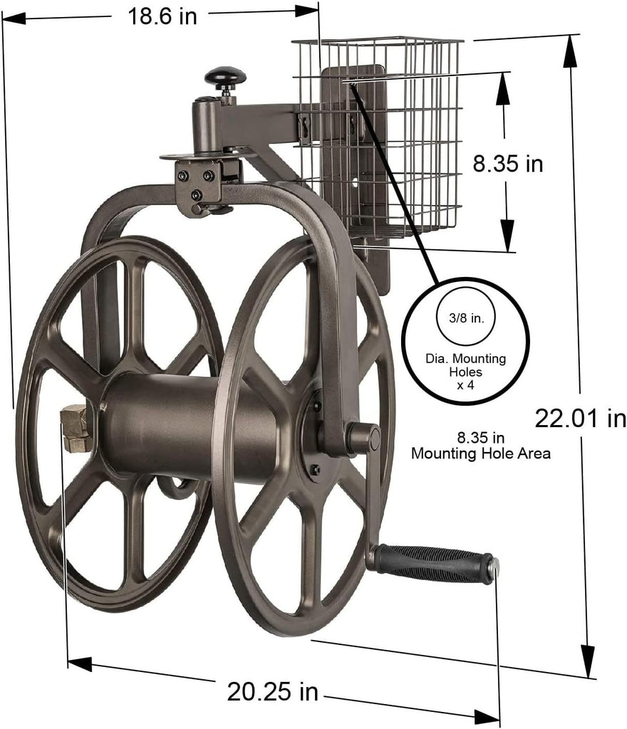 712 Single Arm Navigator Multi-Directional Garden Hose Reel, Holds 125-Feet of, 5/8-Inch, Bronze