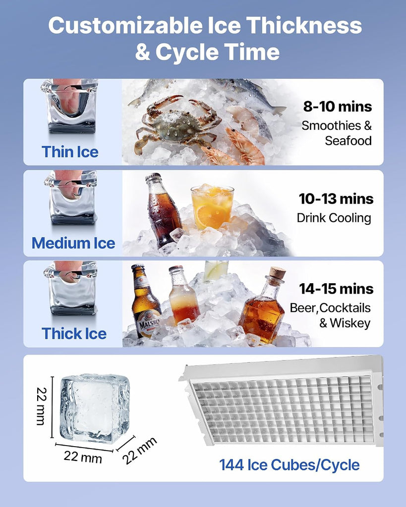 Commercial Ice Maker Machine, 440 lbs/24h with 85 lbs Storage Capacity, Built-in/Freestanding/Under Counter
