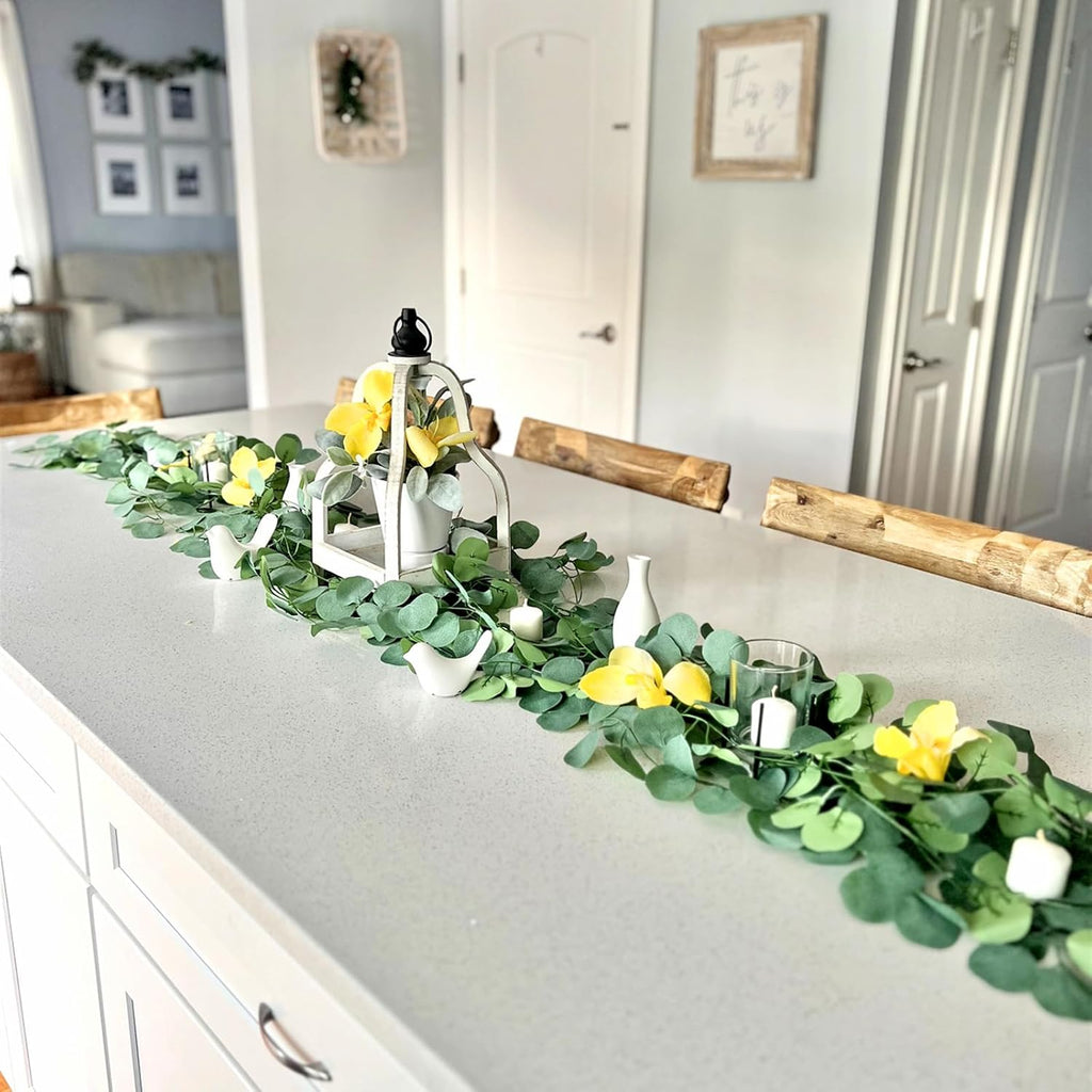 Eucalyptus Garland,Artificial Eucalyptus Leaves Table Greenery Garland Wreath Vines for Wedding Party Table - Set of 72