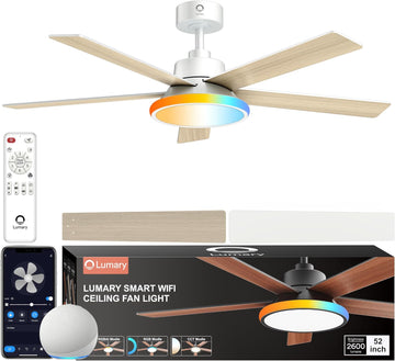 52'' Smart Ceiling Fan with RGBAI Lights Remote, RGB & Stepless Color Temperature, Work with Alexa/Google/App