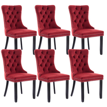 Wine Red Velvet Dining Chairs Set of 6, Modern Upholstered Kitchen Chairs