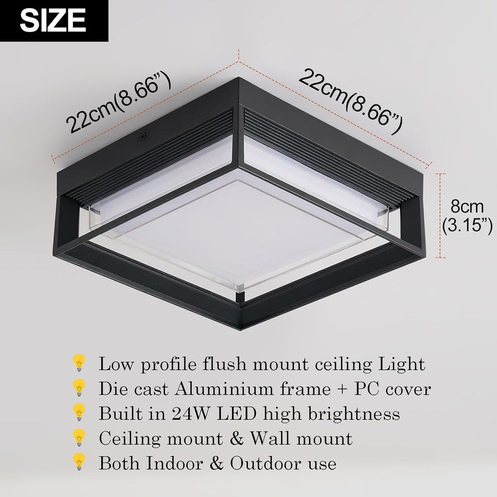 Outdoor Square Flush Mount LED Ceiling Light Fixture