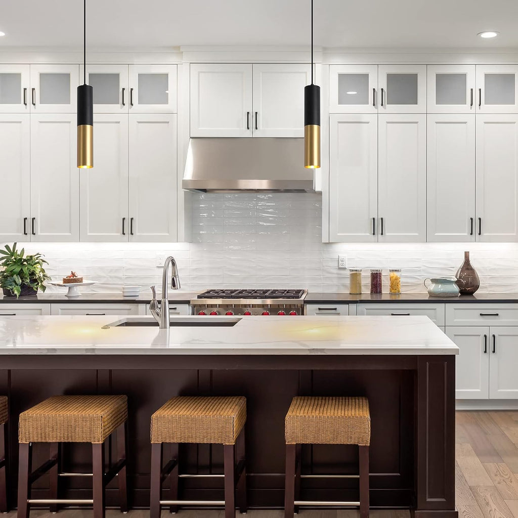 Modern Pendant Light Fixture Kitchen Island | 1-Light Black Gold GU10 Hanging Light Cord Adjustable Cylinder Pendants