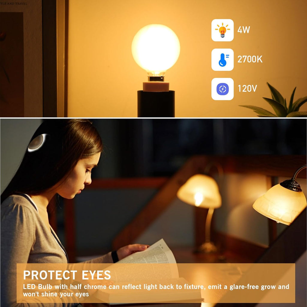 G16.5 LED Light Bulb 40w Equal 4W Type G Bulb,Dimmable Frosted E12 Globe Bulb,Round Candelabra Light Bulbs for