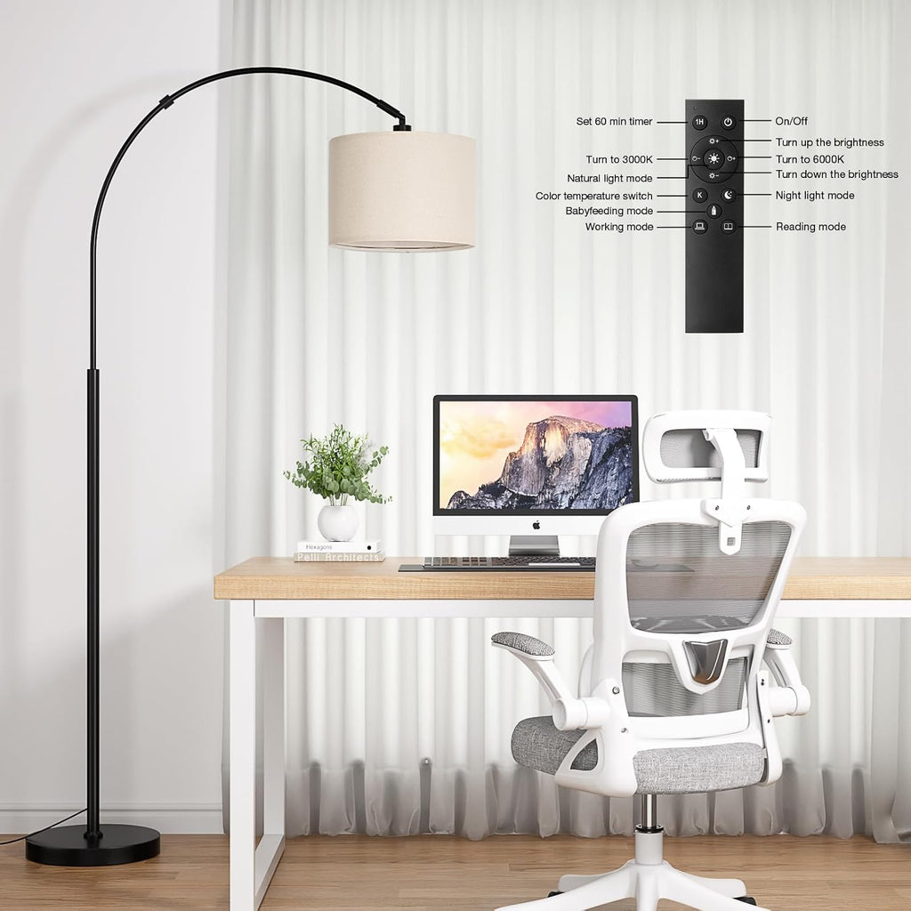 70 Dimmable Arc Floor Lamp with Remote, Color Temperatures and Brightness Adjustable