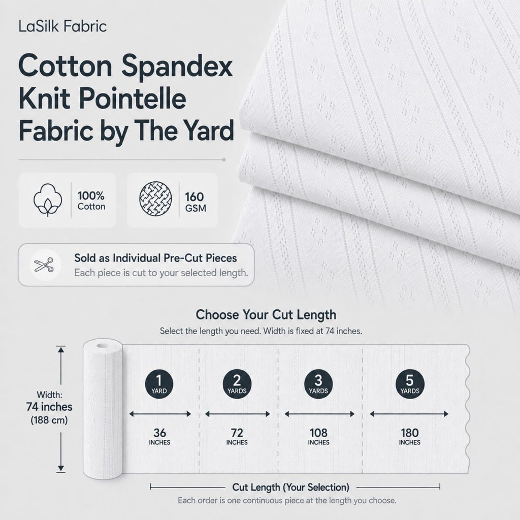 Pointelle Fabric by the Yard, 100% Cotton Eyelet Fabric, Soft Stretch Openwork Rib Knit Fabric for DIY Craft & Sewing