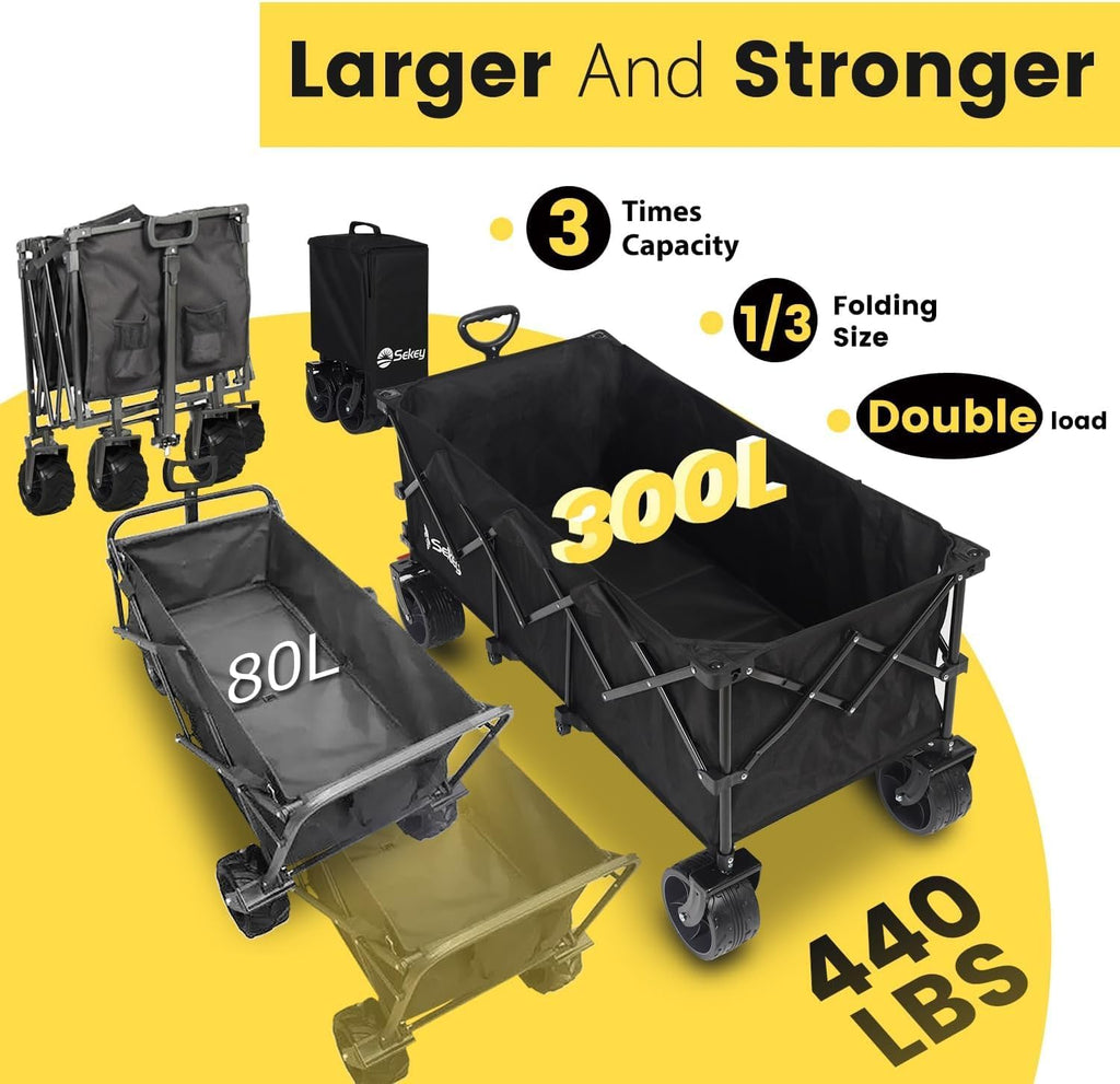 48''L Collapsible Foldable Extended Wagon with 660lbs Weight Capacity, Heavy Duty 300L Folding Utility Garden Cart