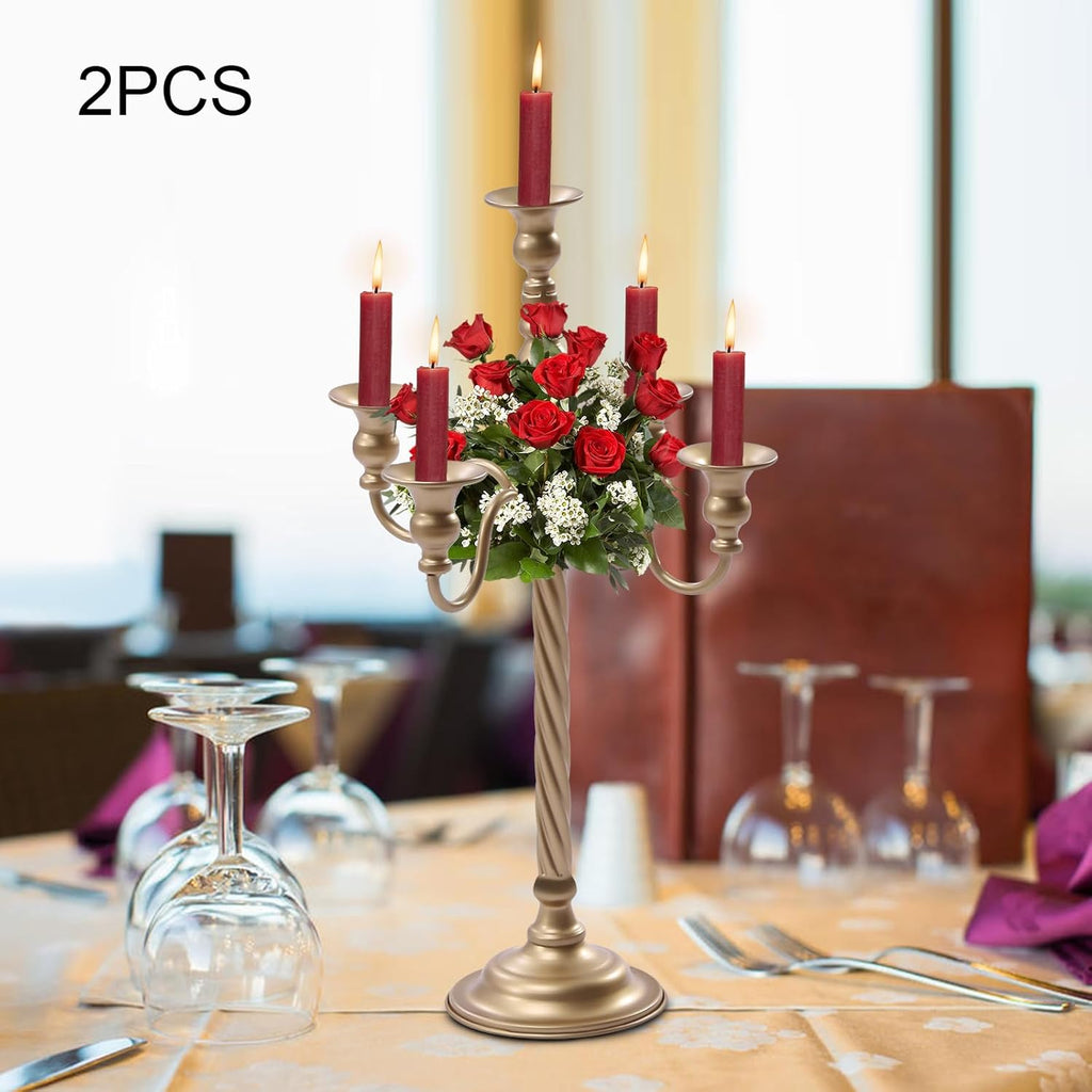 2Pcs Gold Candelabra, 21in Tall Taper Candlestick 5 Arms, Wedding Candelabra, Table Centerpiecent Reception