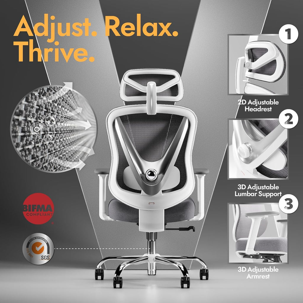 Ergonomic Mesh - 3D Adjustable Lumbar Support & 3D Armrests, V-Shaped Back, Adjustable Desk Chair for Office & Home