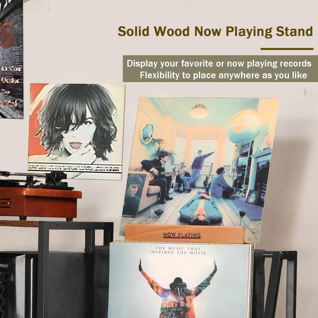 Record Player Stand, Vinyl Record Storage with Now Playing Holder
