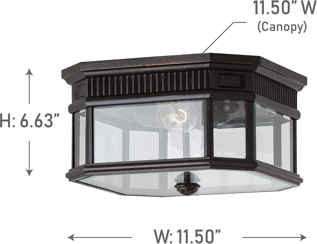 Cotswold Lane Outdoor Flush Mount Ceiling Lighting, 2-Light 120 Watts (12"W x 7"H), Bronze