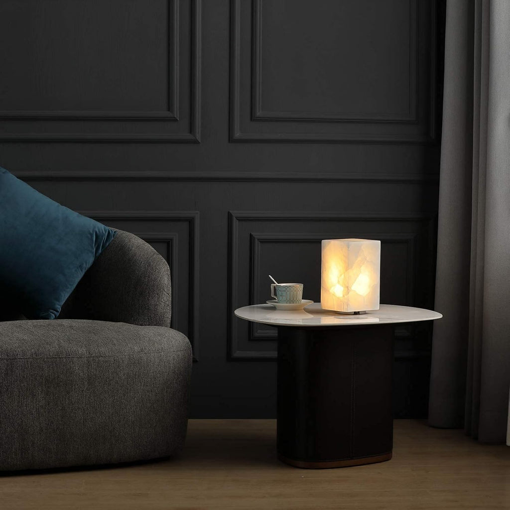 Natural Calcite Stone Table Lamp, Handcrafted Solid Stone Lamp with Unique Crystal Texture, Dimmable 3-Color LED