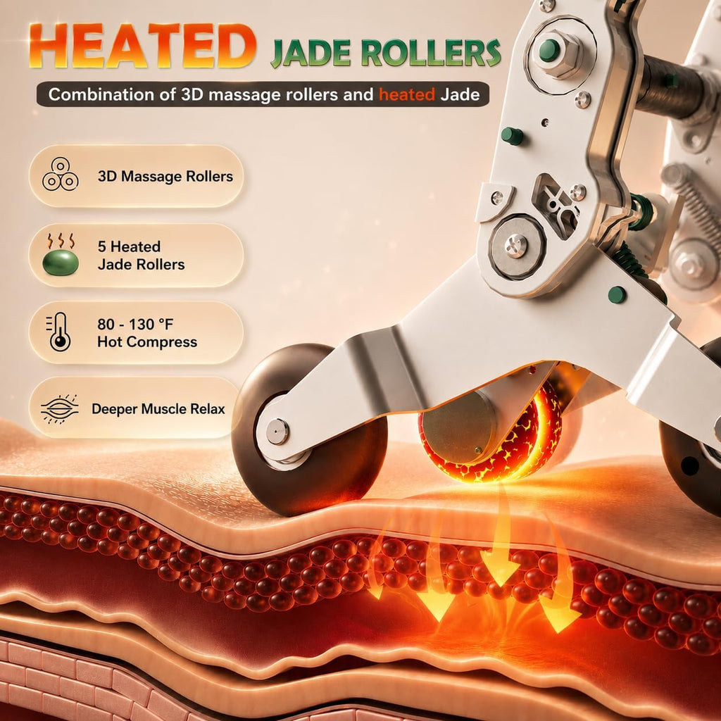 KZ-313 Heated Jade Roller Full Body Massage Chair | 3D Rollers with Heated Jade Rollers, Spacious WIde-Seat, Deep