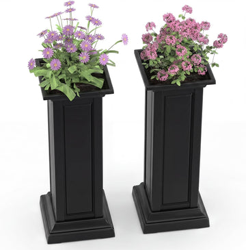Tall Black Resin Planters Set of 2, Large All-Weather Outdoor Garden Pots, Durable Crack-Resistant Flower Pots for