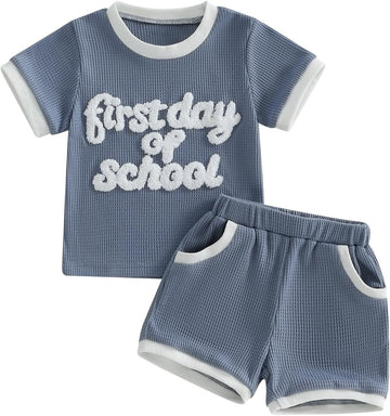 Toddler Boy First Day of School Outfit T-Shirt Shorts Set