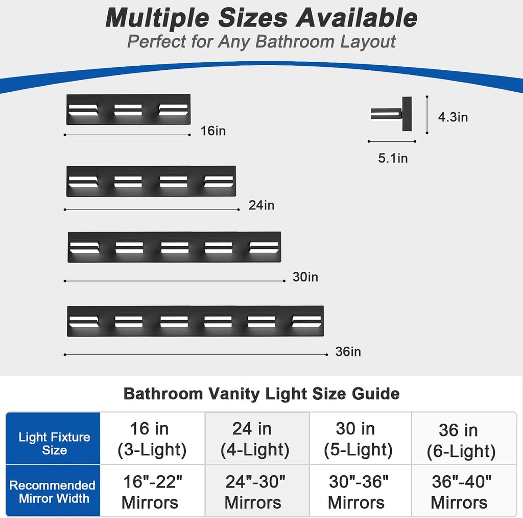 LED Modern Bathroom Lights Fixtures(4-Light,Dimmable,360°Rotate),Matte Black Acrylic Wall Lighting,Vanity Lights Over