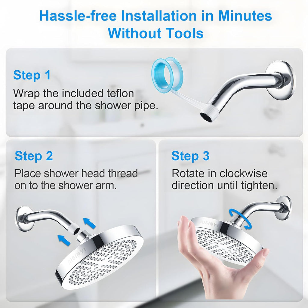 High Pressure Rainfall Shower Head, 6 Inches Luxury Modern Showerhead with Perfect Adjustable Replacement