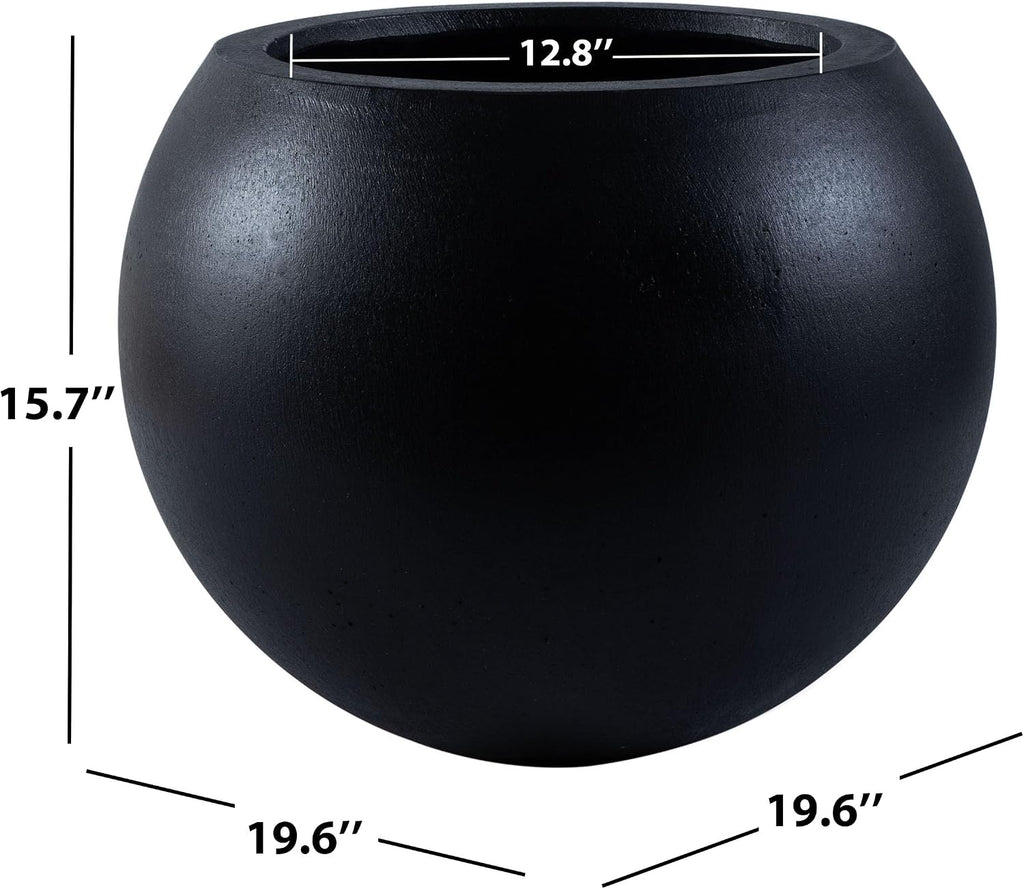 Outdoor - Kenslia Large Sphere Planter Pot - Black Ficonstone Concrete - Decorative Outdoor Flower Pot , Porch &