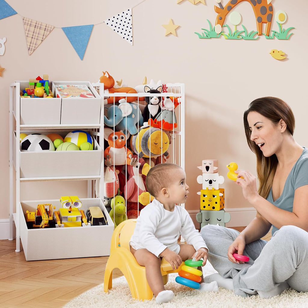 Kids Storage Organizer with 4 Removable Bins, Kids Storage Toy Shelf Organizer for Stuffed Animal Holder Playroom