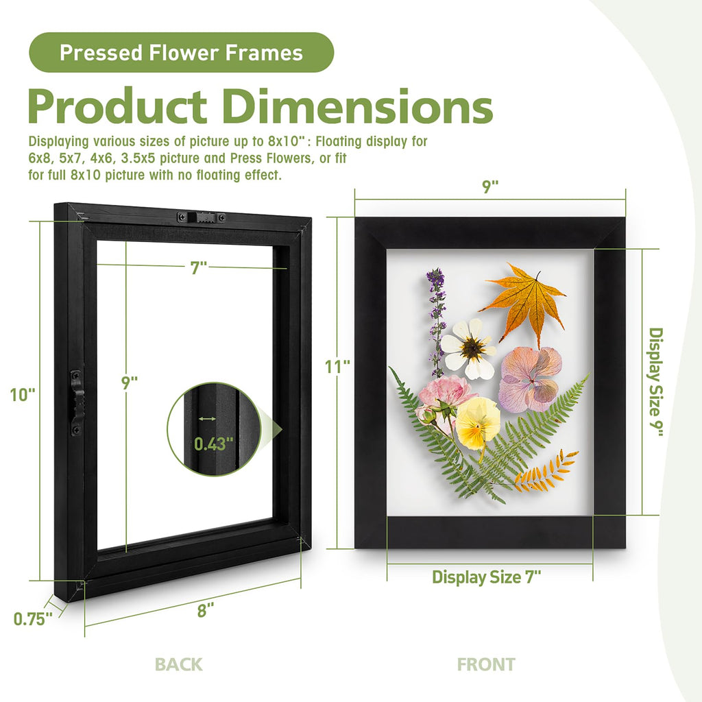 8X10 Floating Picture Frame Solid Wood Black(2 Pack)