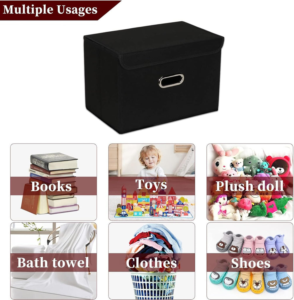 Fabric Storage Cube Bins Foldable Organizer Container Collapsible Basket with Lids and Metal Handles, Closet 6 Pcs