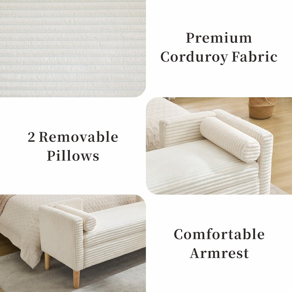 64.7" W Ottoman with Storage Bench End of Bed with Removable Pillows Upholstered Storage Ottoman Bench Living Room