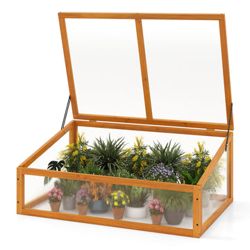 Wood Cold Frame Greenhouse, Portable Raised Planter Bed Protection with Transparent Flip-top Roof, Small Indoor
