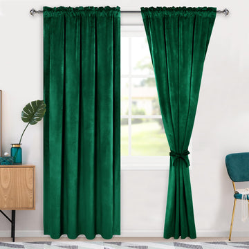 Green Velvet Blackout Curtains 84 inches Long, 2 Panels, 52W x 84L