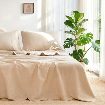 King Sheet Set 100% Cotton Muslin Bed Sheets Gauze 4 Pcs Linen Sheets