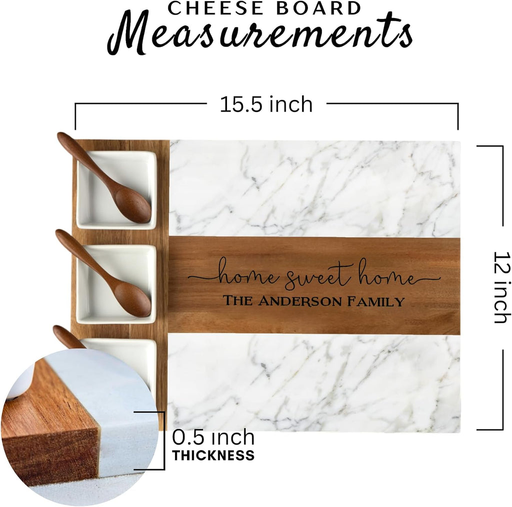 Personalized Housewarming Gifts, Custom Marble Charcuterie Cheese Board, Engraved House Warming Gifts New Home - Gift