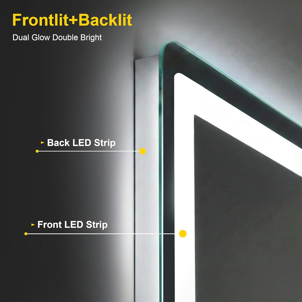 LED Bathroom Mirror with Lights - Anti-Fog, Dimmable, Backlit+Frontlit, 3 Color Light - 40"x30" Lighted Vanity Mirrors