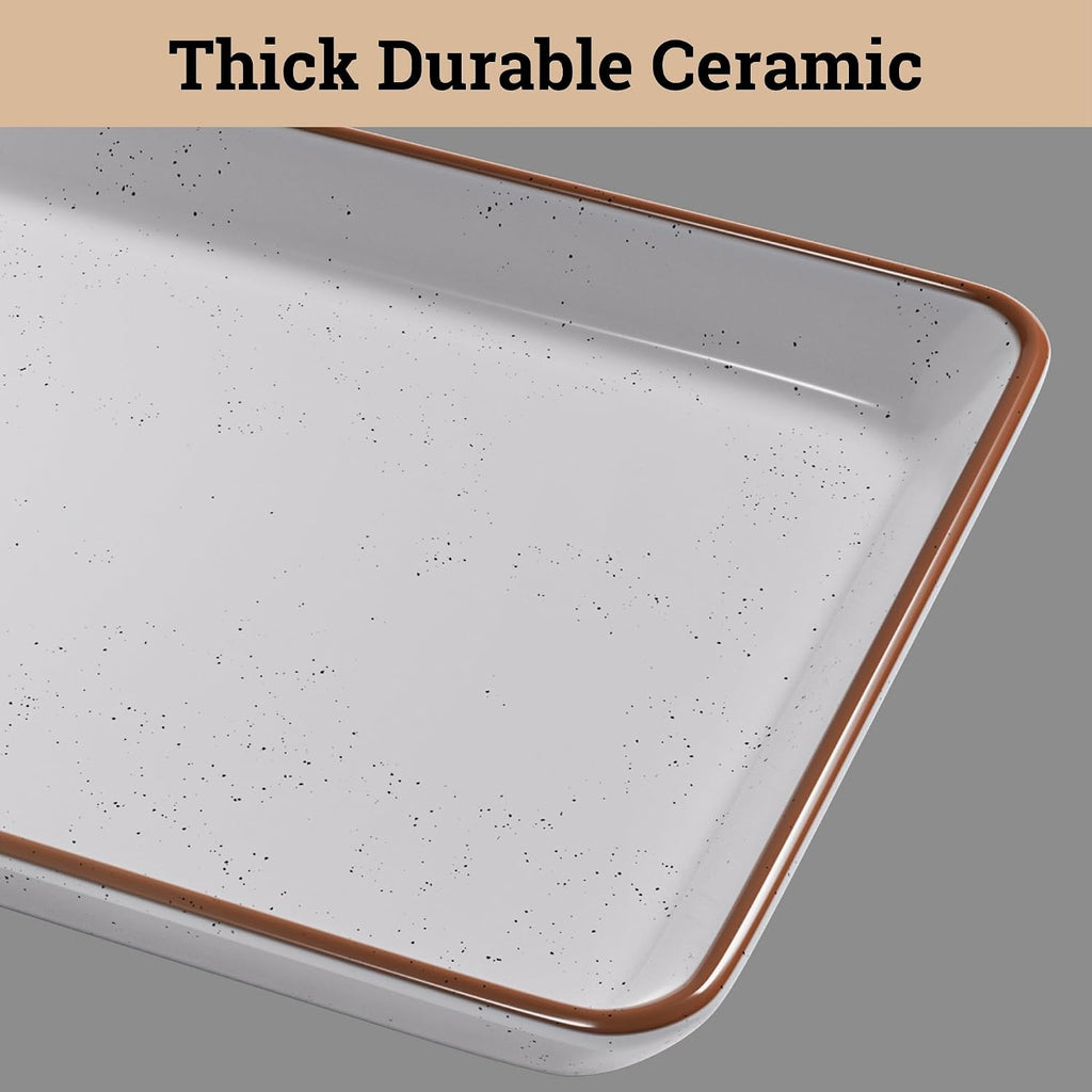 Ceramic Serving Platter Set of 3, Rectangular Plates, 16, 14, 12 inches | Thick Durable Ceramic, Stackable