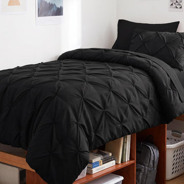 King Comforter Set Black, 7 Pieces Pintuck Bed in a Bag - Set of 7