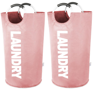 2-Pack Large Laundry Basket, Laundry Hamper Bag with Handles, 95L Pink