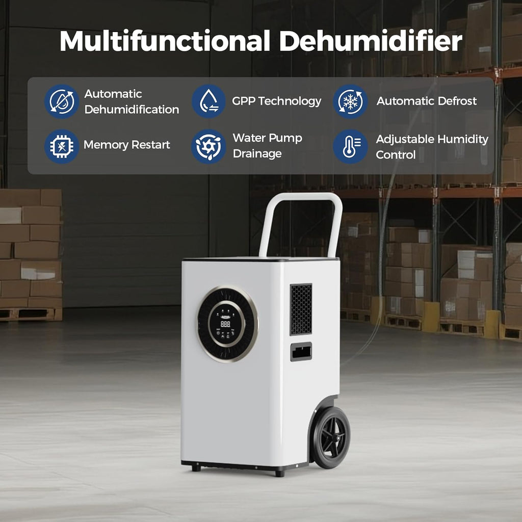 110 PPD Commercial Dehumidifier with Pump & Drain Hose, LGR Tech Dehumidifiers for Large Room, Basement, Warehouse