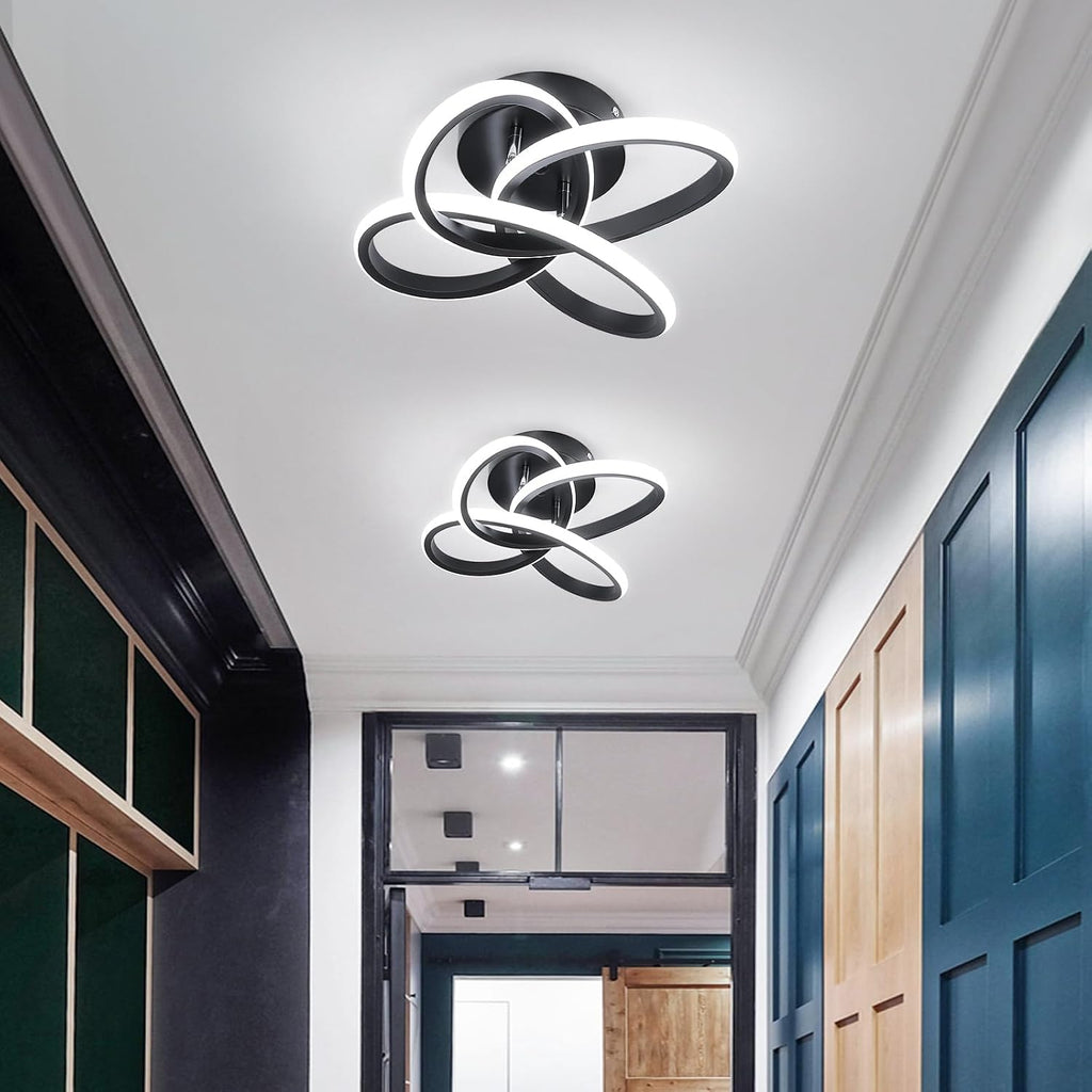 Modern Led Ceiling Light Fixture, 6000K Small Hallway Ceiling Light, Black Close to Ceiling Lights Bedroom Bathroom