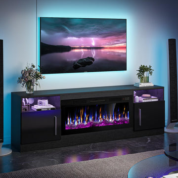 Fireplace with TV Stand 36" inch Electric Fireplace Up to 80" TVs, LED Light Entertainment Center, 70" Modern Wood