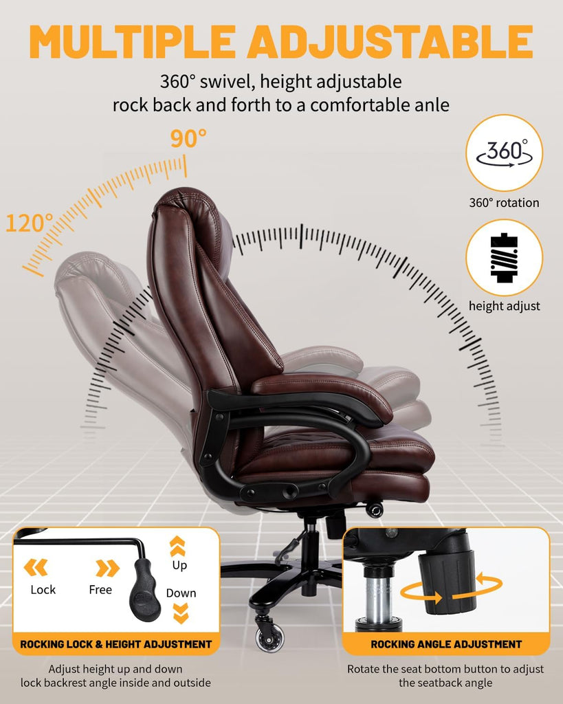 Big and Tall Executive with Adjustable Lumbar Support, Extra Wide Seat, Heavy Duty Computer Desk Chair for Long
